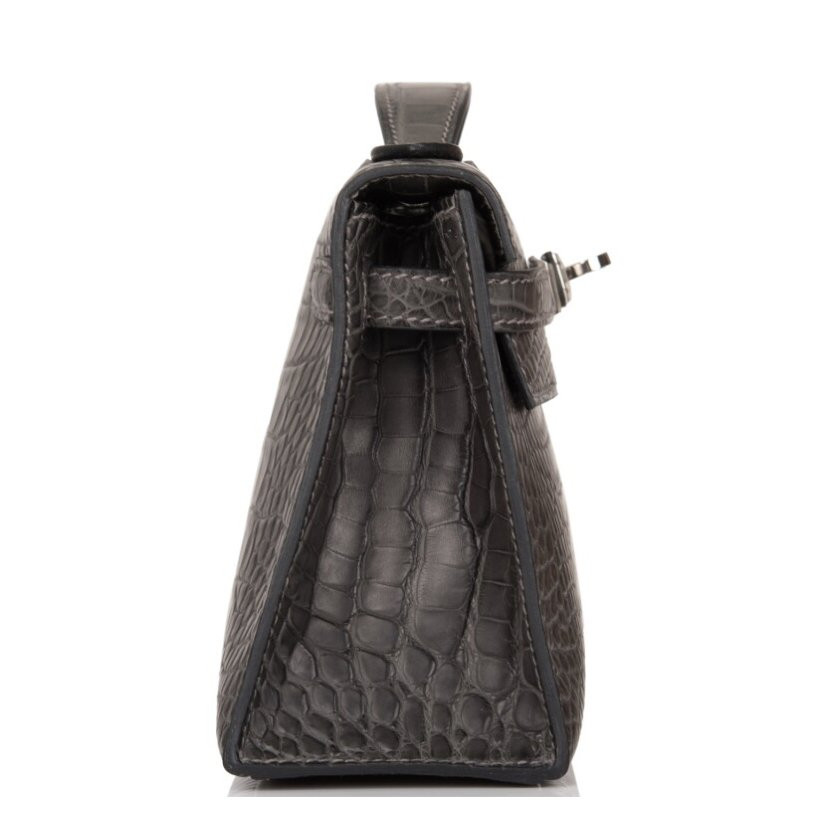 Миниатюрная сумка Hermes Graphite Mini Kelly Pochette из кожи аллигатора