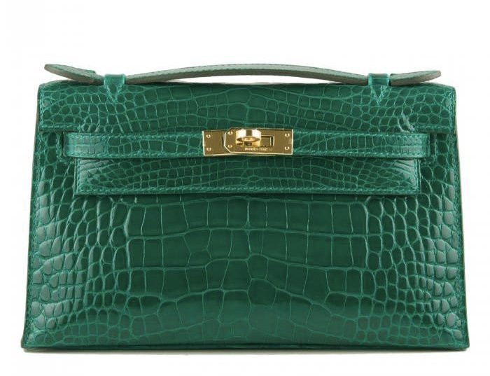Миниатюрная сумка Hermes Kelly Pochette Emerald Shiny из кожи аллигатора
