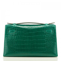 Миниатюрная сумка Hermes Kelly Pochette Emerald Shiny из кожи аллигатора