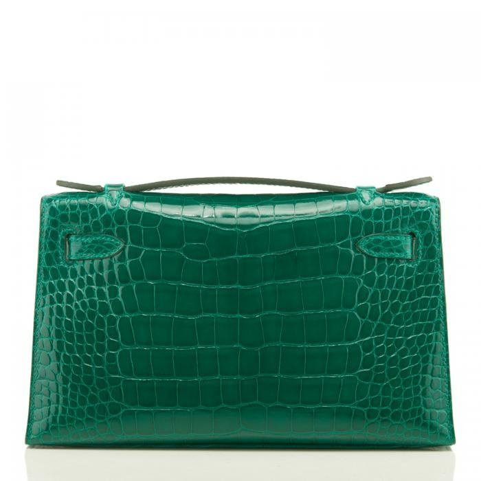 Миниатюрная сумка Hermes Kelly Pochette Emerald Shiny из кожи аллигатора