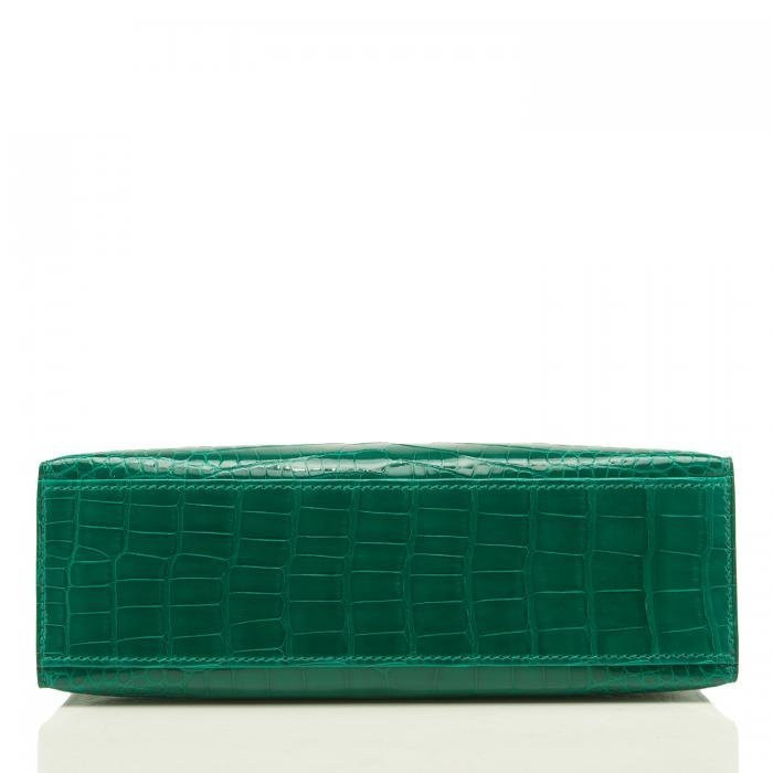 Миниатюрная сумка Hermes Kelly Pochette Emerald Shiny из кожи аллигатора