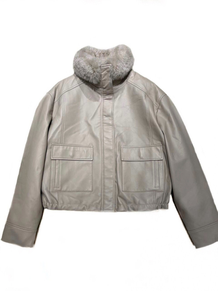 Кожаная куртка Brunello Cucinelli с меховым воротником