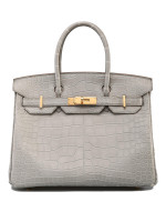 Сумка Hermes Birkin Gris Perle Matte Alligator с золотой фурнитурой