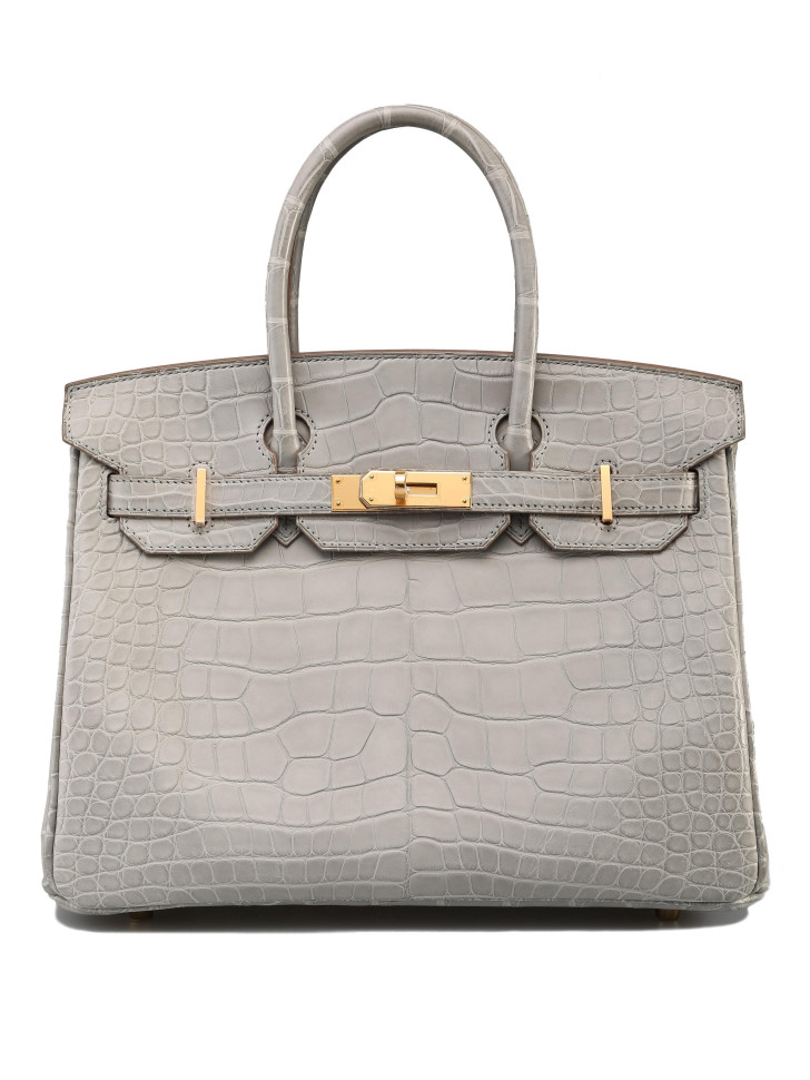 Сумка Hermes Birkin Gris Perle Matte Alligator с золотой фурнитурой