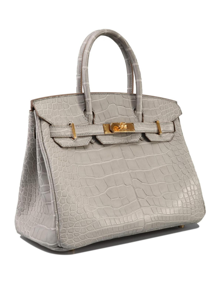 Сумка Hermes Birkin Gris Perle Matte Alligator с золотой фурнитурой