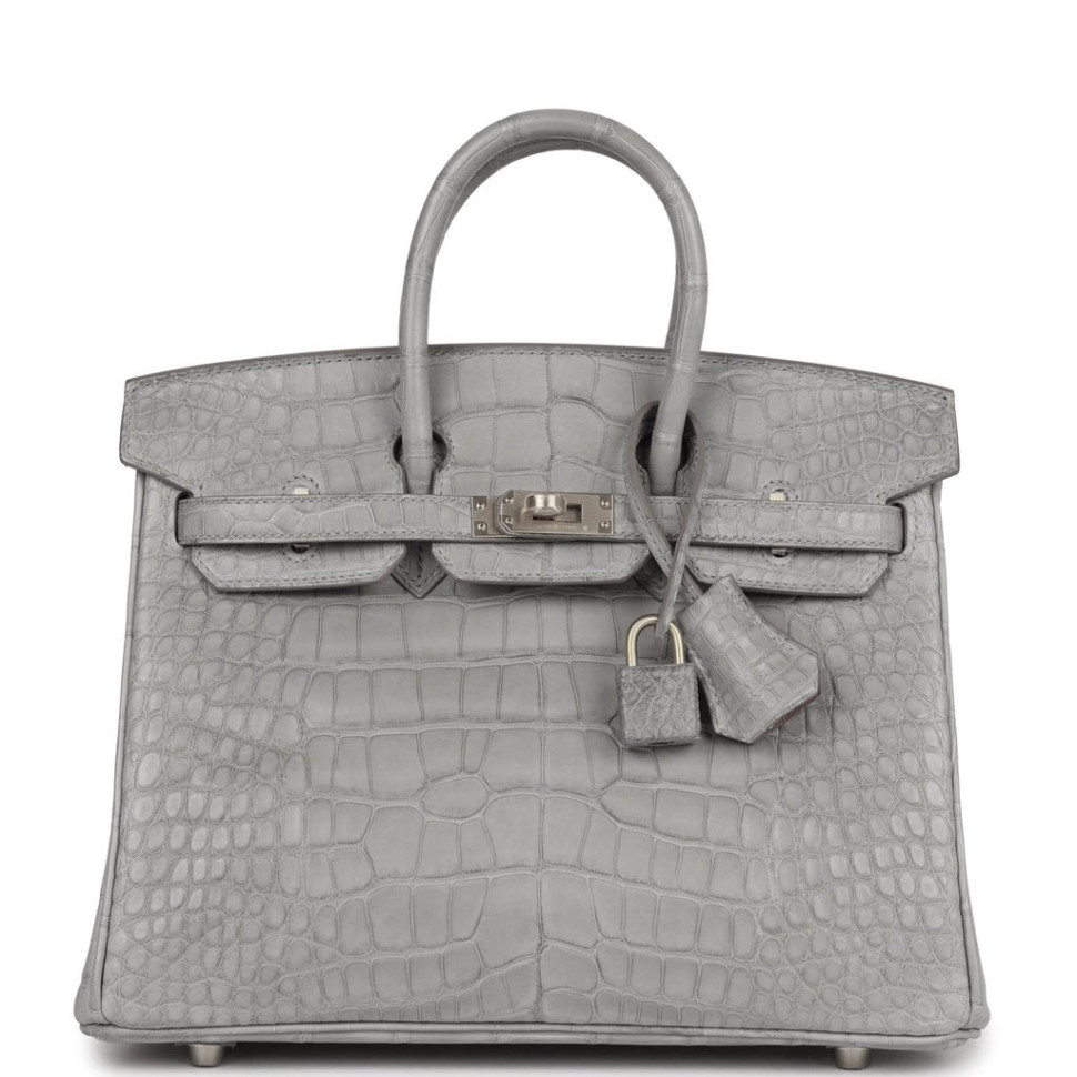 Сумка Hermes Birkin 25 Gris Perle Verso Matte Alligator Brushed