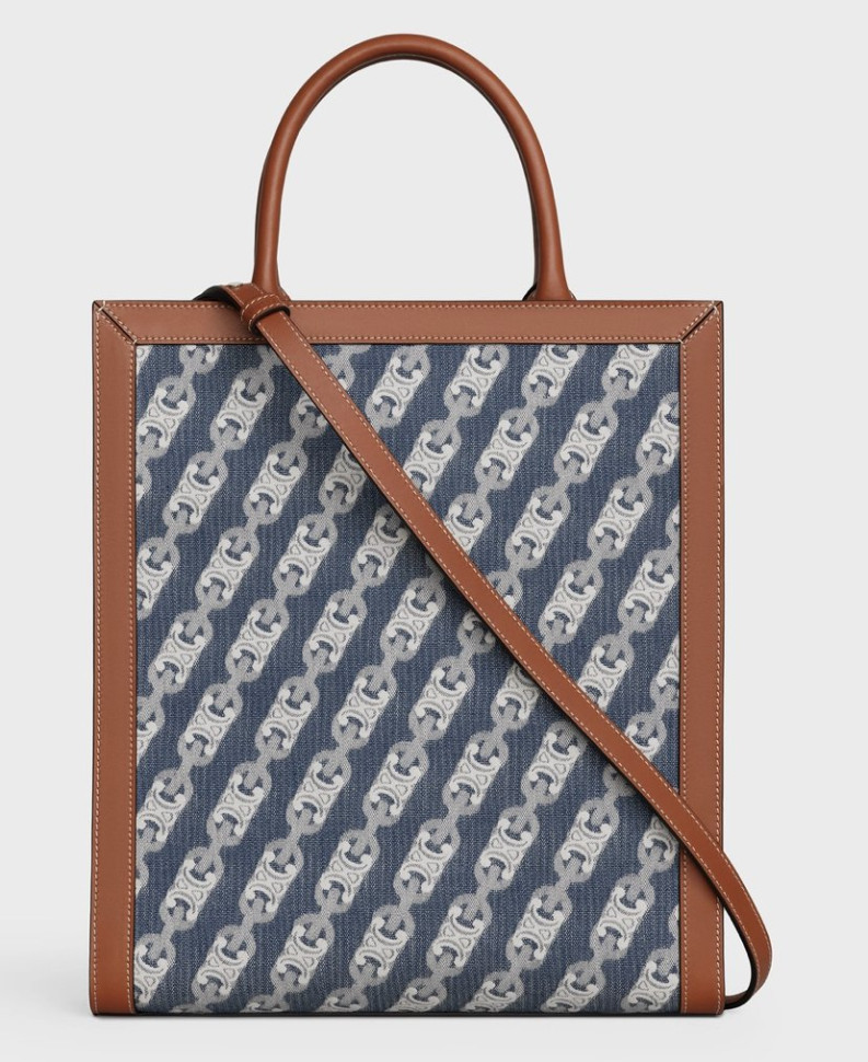 Маленькая вертикальная сумка Celine из телячьей кожи и холста