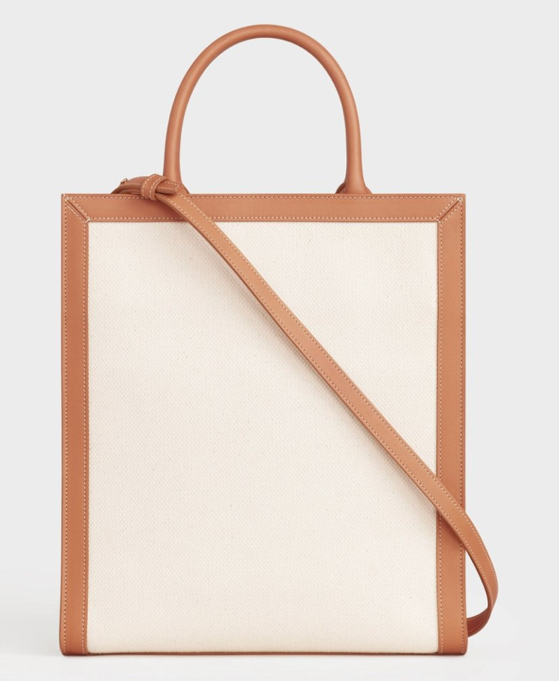 Маленькая вертикальная сумка Celine из телячьей кожи и холста